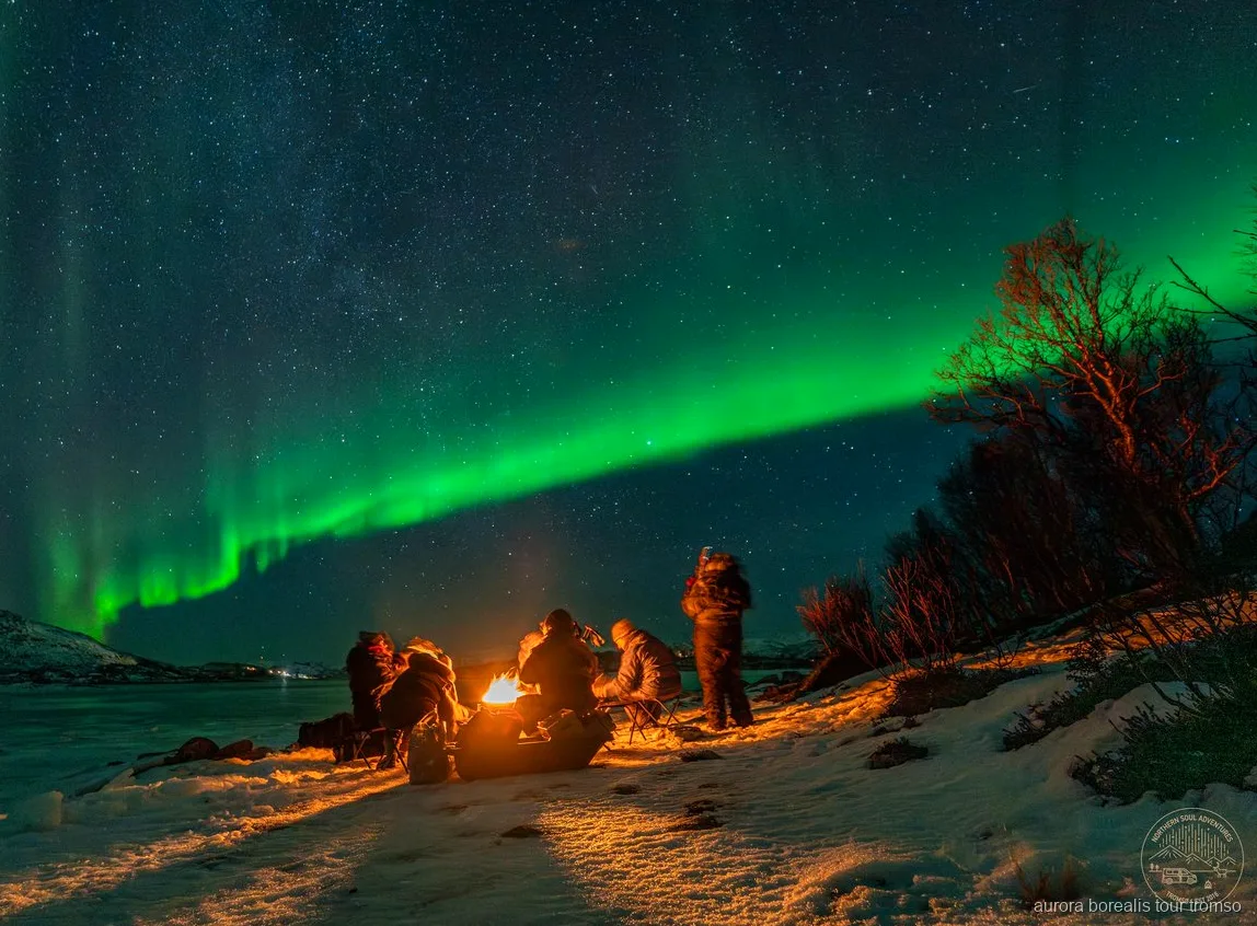 Stativ uppställt för norrskenfotografering nära Tromsö