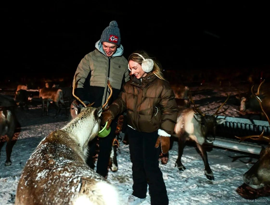 Sami-Guide führt einen Joik am Feuer nahe Tromsø auf